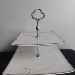 Noritake Platinum Wave Square 2-Tiered Serving Tray